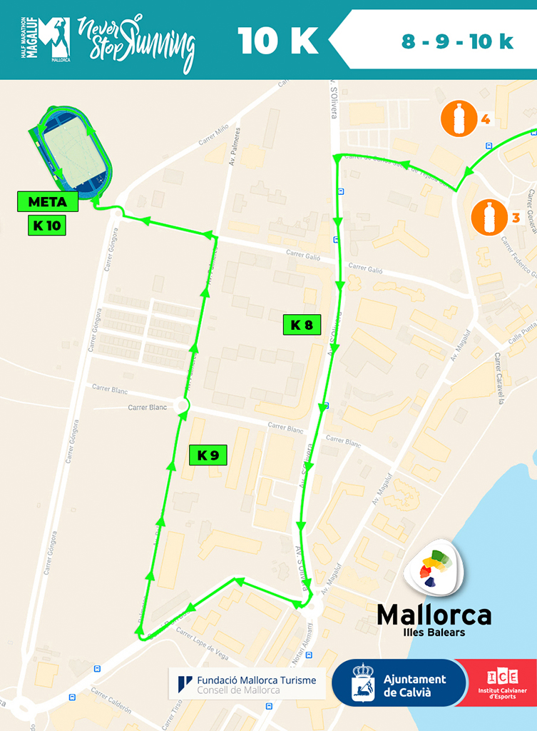 Circuito 10 km Half Marathon Magaluf, Circuitos Media Maratón de Magaluf , Avituallamientos - Media maratón Mallorca (Magaluf)