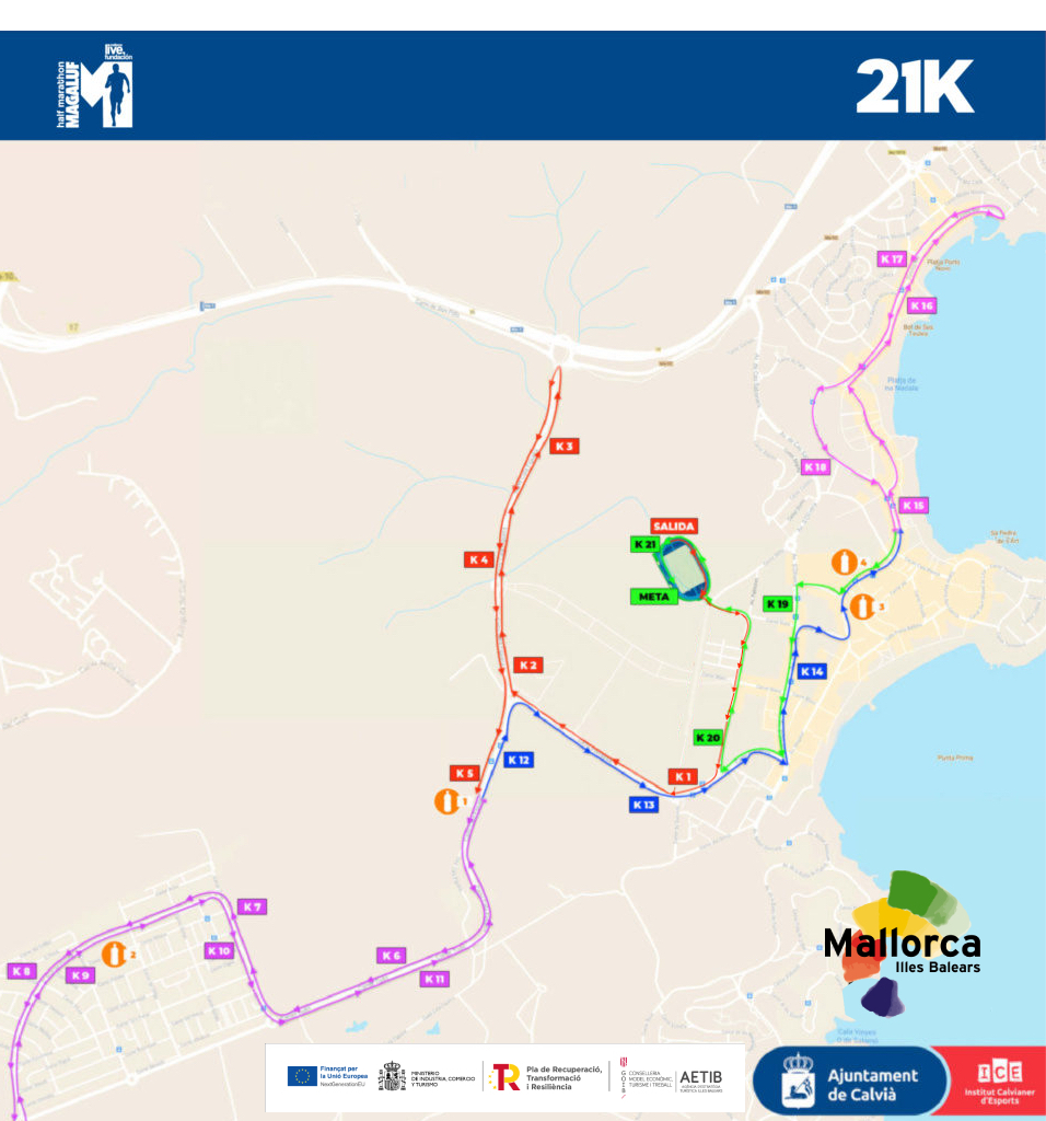 Circuito 21 km Half Marathon Magaluf, Circuitos Media Maratón de Magaluf, Avituallamientos - Media maratón Mallorca (Magaluf)